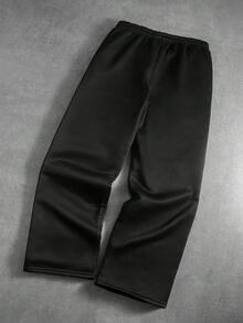PAVTROS Men's Loose Solid Color Drawstring Black Sweatpants - Black - View 2