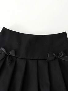 Genkimix Kids 两件套V领针织短袖上衣和褶皱可爱蝴蝶结半身裙套装 - 彩色 - 查看 4