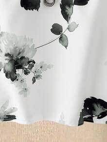 SHEIN LUNE 2件套女士碎花圆领短袖上衣和裤子，新年休闲装 - 黑色 - 查看 3