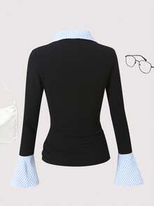 Sparklyn Teen Girl 2 In 1 Long Sleeve Casual Fitted T-Shirt