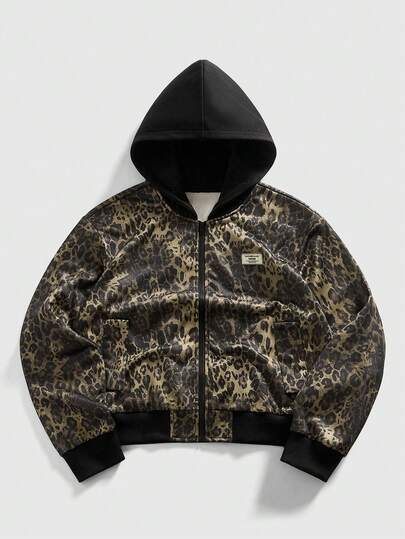 Sudadera con capucha de estampado de leopardo casual para hombre