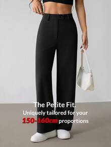 SHEIN PETITE Damen Lässig Minimalistische einfarbige Loose Straight-Leg Hose mit Reißverschluss, für den täglichen Gebrauch