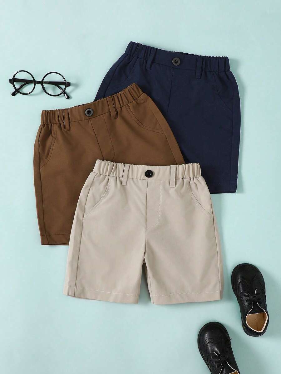 Young Boy 3pcs/Set Casual Solid Color Simple Shorts,Holiday,Summer,Travel Summer Holiday - Multicolor - View 1