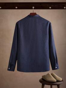 Core Aspect Camisa casual de manga larga con cuello mao para hombre, adecuada para uso diario, camisa de vestir con botones de color azul marino, Old Money, otoño - azul real - Ver 2