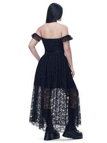 Coolane Plus Size Spring/Summer  Vintage Chic Date Night Punk Goth Y2K Rave Outfit Renaissance Fair Club Outfits Black Lace Off The Shoulder Long Dress - Black - View 3