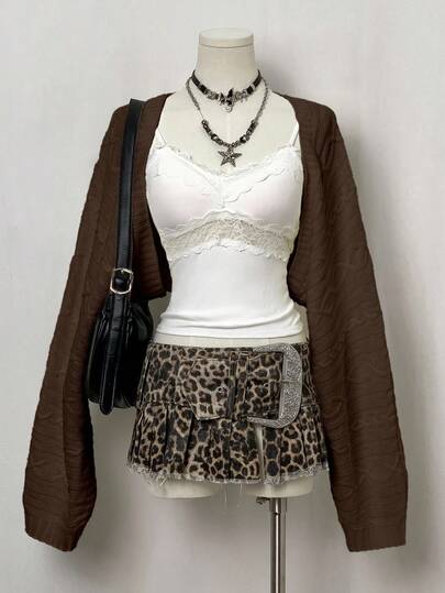 EgrlEra Jeanoir Plain Long Sleeve Minimalist Cropped Cardigan, Casual Everyday Wear,Long Sleeve Tops