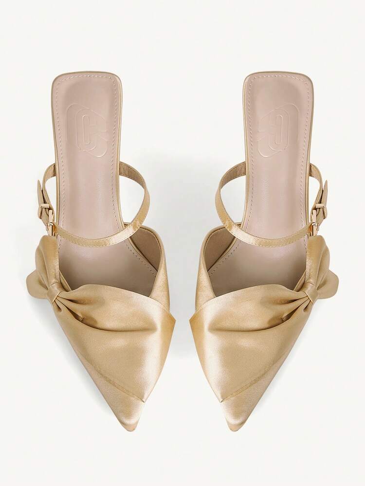 CUCCOO CHICEST Women's High Heel Pumps With Bow Accent, Pointed Toe, Slim Stiletto Heel, Backless, Fashion Elegant Pink High Heel Sandals For Christmas