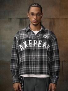 AXEPEAK Casual Street Hip Hop English Print Loose Short Long Sleeve Men Shirt - Black and White - View 6