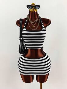 Amplova 2026 New Style Women's Halter Backless Criss-Cross Strap Tank Top & Bodycon Mini Skirt Set - Multicolor - View 7