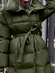 EURMUSE Solid Belted Puffer Coat