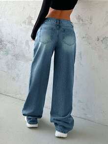 EURMUSE Women's Solid Color Low Rise Loose Fit Y2K Style Jeans - Medium Wash - View 2