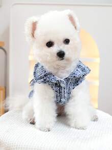 PETSIN 1件宠物香氛蓝色连衣裙，带小背包，秋冬季加厚保暖公主风连衣裙，适合猫狗穿着