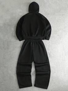 PAVTROS 男士印花连帽衫和裤子套装 - 黑色 - 查看 2