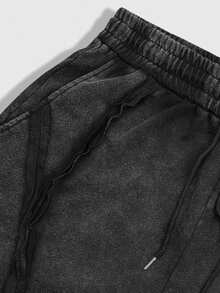 ROMWE MEN Men's Moon Print Drawstring Waist Pocket Loose Casual Shorts - Black - View 3