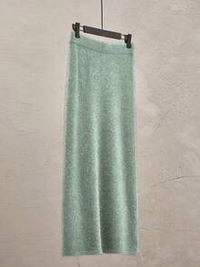 Franclia Bộ đồ thường ngày áo len tay raglan màu trơn cỡ lớn dành cho nữ và chân váy midi dệt kim, thu/đông - màu xanh lá - Xem 3