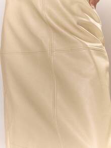 MUSERA Faux Leather Panel Straight Fit Maxi Skirt Sexy Going Out Autumn Fall Night Out Winter Cute Streetwear Elegant  Party New Year - Cream - View 5