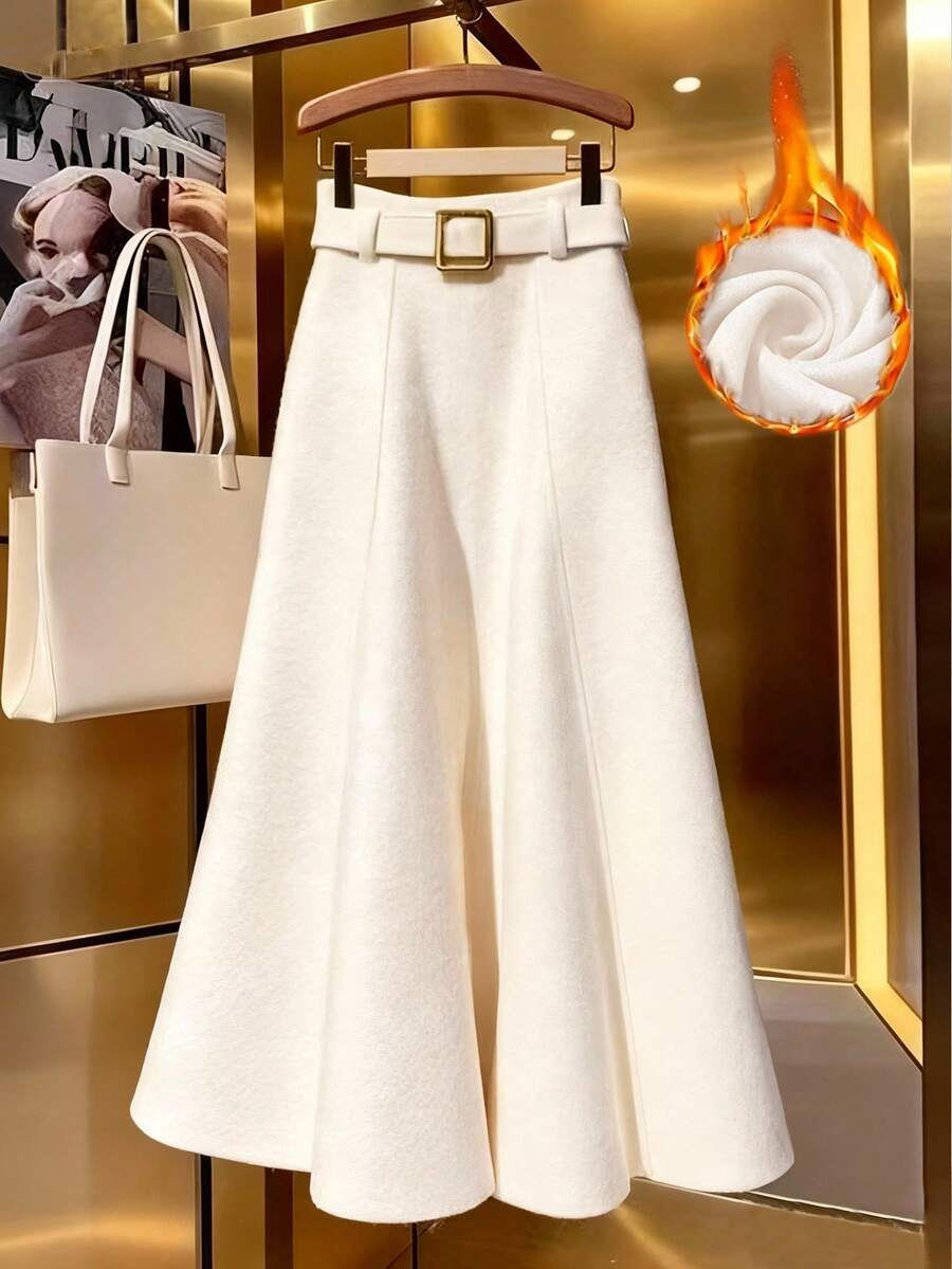 GlowEve 女士纯色休闲日常保暖半身裙 - 杏色 - 查看 1