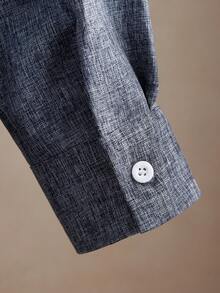 Core Aspect Loose Fit Men's Solid Color Plain Urban Button-Up Long Sleeve Shirt, For Husband, Fall, Old Money Style