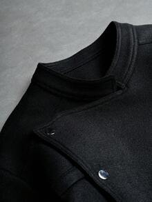 PAVTROS INS Design Plus Size Men's Asymmetrical Button Jacket, Stylish Stand Collar Outerwear, Versatile Top With Diagonal Button Elements, Suitable For Outdoor Casual Wear, Great Gift For Husband, Boyfriend, Or Relatives Crop Top Jacket Black Varsity Jacket Jacket Men Black Jacket - Black - View 5