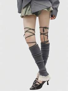 ROMWE Kawaii 1 Pair Y2K Retro Chic Lace Trim Leg Warmers, Cute & Sweet, Suitable For School, Casual, Commute, Date, Home, Music Festival, Etc. - Grey - View 7