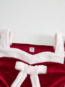 Girls Cute Christmas Dress With Long Sleeves Bow Tie Short Flared A Line Design - Red - View 3