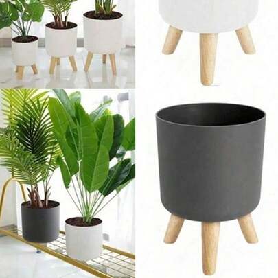 Wooden Bracket, Circular Flower Pot, Automatic Watering And Drainage System, Hydroponic Plants, Potted Black Design
