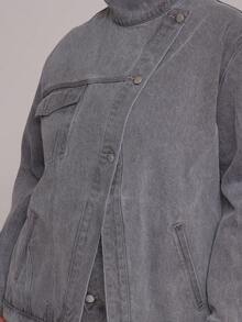 MUSERA Áo khoác denim cổ cao bất đối xứng cỡ lớn, phong cách đường phố mùa thu, cô nàng cá tính Y2K, thường ngày, màu nâu đỏ. - Xám - Xem 6