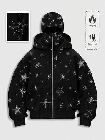 Street Life sweat-shirt à capuche avec poche kangourou, style pentagramme avec strass pour hommes