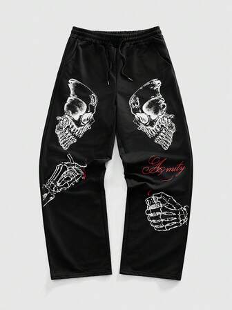 Pantaloni della tuta casual da uomo con stampa e coulisse, modello ampio