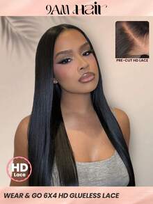 TrueHD Tóc giả không keo dán 9Am Hair Store, kiểu tóc thẳng, kích thước 6 x 4, dài 8-16 inch (kiểu tóc bob), 18-30 inch (dài toàn bộ), chất liệu ren 180%, màu tự nhiên, đường chân tóc đã được tỉa sẵn, mềm mượt, dễ sử dụng, phù hợp cho người mới bắt đầu. Tóc giả không keo dán, phụ kiện trang điểm Halloween dành cho nữ, quà tặng kèm miễn phí. - SNatural - Xem 2