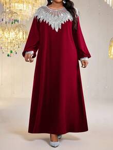 SHEIN Lady New Plus Size Elegant Party Sequin Embellished Red Dress  Winter Clothes For Women  Long Summer Dress For Women  Spring Summer Dress  Valentine's Day  Party Dress  Birthday Dress  Casual Dresses Sequin Dress  Sparkly Dress - Burgundy - View 3