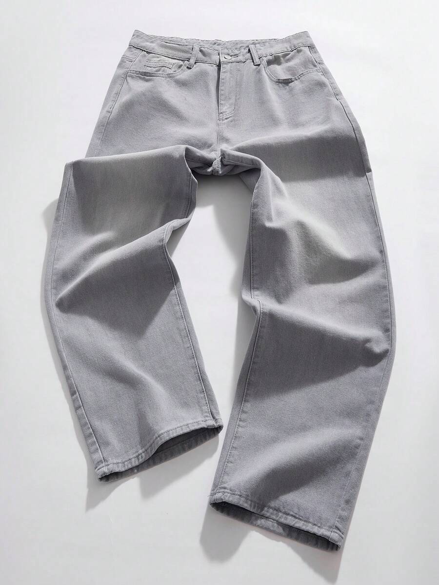 StoneGrade Men's Solid Color Pocket Casual Simple Long Pants, Daily Wear - Grey - View 1