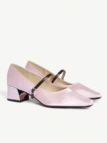 CUCCOO CHICEST Sepatu hak tinggi model slip-on satin ujung persegi vintage untuk wanita, cocok untuk Natal. - Berwarna merah muda - View 2