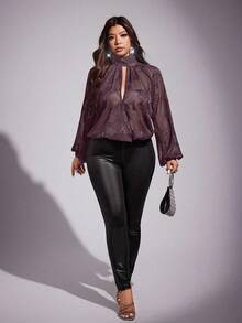 Viva Relle Blusa oversize da donna con motivo floreale jacquard, maniche a lanterna, sexy con fiocco