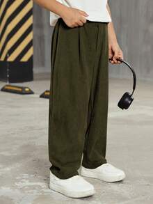 Spodnie dla dzieci i młodzieży, luźne, proste, w jednolitym kolorze, wygodne i uniwersalne, do szkoły, ogrodu, na plażę, na urodziny, na wiosnę, lato, jesień i zimę - Wojskowa Zieleń - Zobacz 5