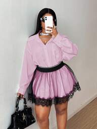 Maweii סט 2 חלקים של חולצה וחצאית רשת במידות גדולות