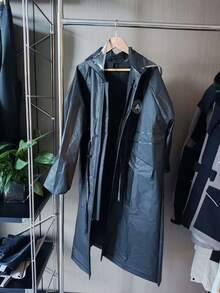 SHEIN A Pcs Fashionable Breathable Adult Waterproof Long Raincoat, Outdoor Hiking Fishing Thickened Drawstring Slim Raincoat, Waterproof And Rainproof Lightweight Hooded Raincoat - Black - View 3