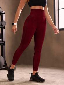 Powerista Women's Plain High Waist Seamless High Stretch Washed Sports Leggings Yoga Pants - Burgundy - View 4