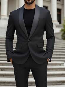 Manfinity Bizformal Men's Business Commuter Suit Set (Jacket And Pants) - Black - View 1