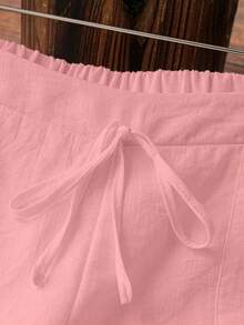 SHEIN PETITE 女士优雅亚麻休闲裤 - 淺粉色 - 查看 4