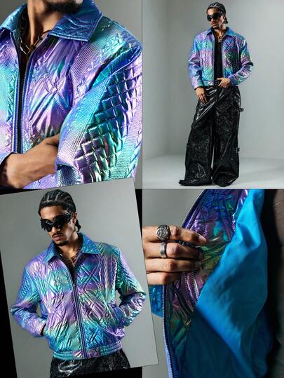 Street Life Manteau matelassé à col zippé style punk pour hommes