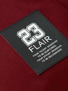 Manfinity Campus Court 男士休闲百搭运动立领夹克，大号印花图案，年轻情侣款，大口袋，秋冬外套 - 酒紅色 - 查看 6