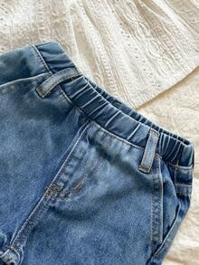 Vintaside Kids Baby Girl V-Neck Sleeveless Denim Outfit - Medium Wash - View 6