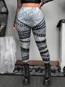 Whyspr 大码数码朋克印花紧身裤 - 灰色 - 查看 6