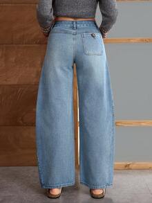 EMERY ROSE Women's Casual Washed Low Waist Wide Leg Jeans - Blue - View 2