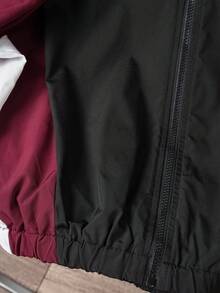 Manfinity Joysei Men's Color Block Zipper Outdoor Windbreaker Bomber Jacket, Fall, Grunge - Burgundy - View 5