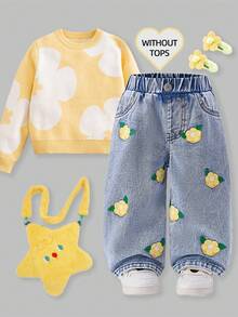 SHEIN Playful Pals 女婴时尚水洗碎花阔腿牛仔裤 - 藍色 - 查看 7