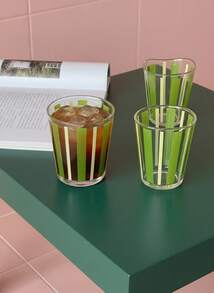 Joivida 1pc Self-Made Retro Fresh Style INS Glass Cup, Green Striped Asymmetrical Water Cup & Milk Cup, Niche And Minimalist,Christmas, Valentine's Day Ramadan Festival - Green - View 4