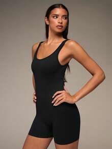 SHEIN BAE 女式运动健身连体衣，舞蹈修身瑜伽服，健身房女装 - 黑色 - 查看 7