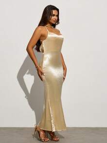 Zyxie Women's Fashionable Sexy Solid Color Backless Camisole Dress - Gold - View 3